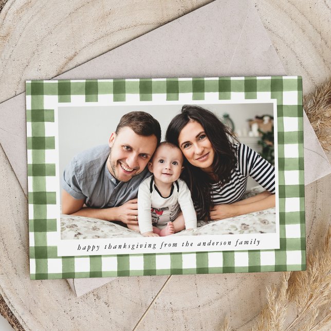 Cartes Pour Fêtes Annuelles Aquarelle Russe Vert Plaid Photo Thanksgiving (Créateur téléchargé)