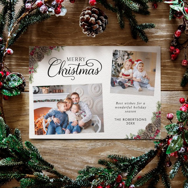 Cartes Pour Fêtes Annuelles Aquarelle rustique Botanique 2 Photo Noël (Créateur téléchargé)