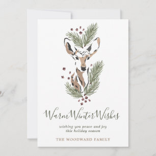 Cartes Pour Fêtes Annuelles Aquarelle rustique Cerf Chaud hiver Warm