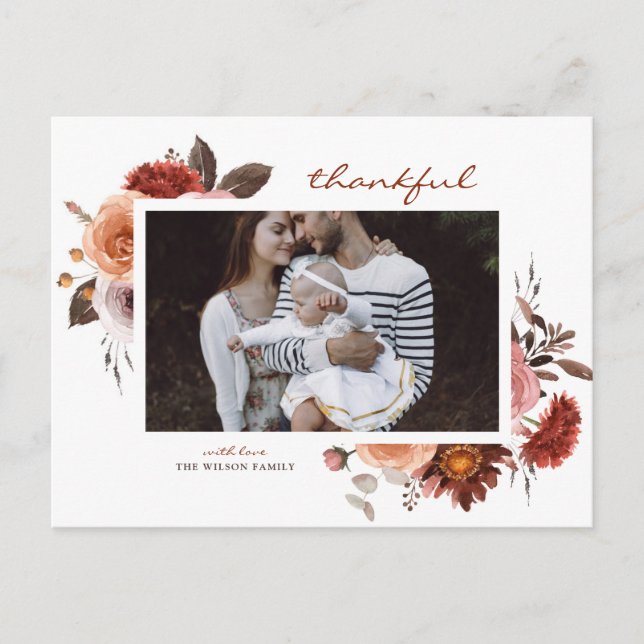 Cartes Pour Fêtes Annuelles Aquarelle Rustique Chute Florale Photo Thanksgivin (Devant)