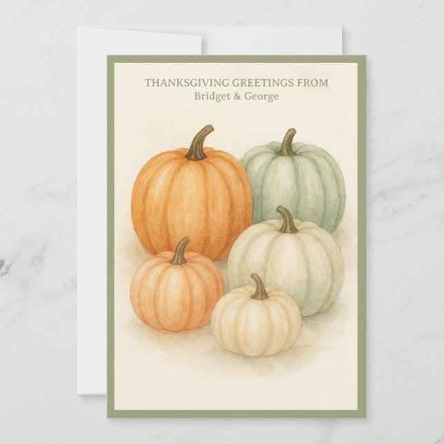 Cartes Pour Fêtes Annuelles aquarelle rustique Citrouille d'automne action de  (Devant)