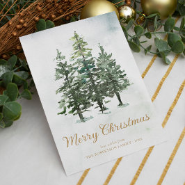 Cartes Pour Fêtes Annuelles Aquarelle rustique Forêt de pins d'hiver Noël
