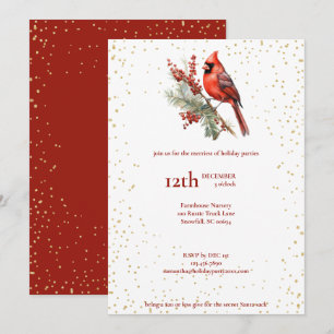 Cartes Pour Fêtes Annuelles Aquarelle rustique Hiver Cardinal Holly Branche
