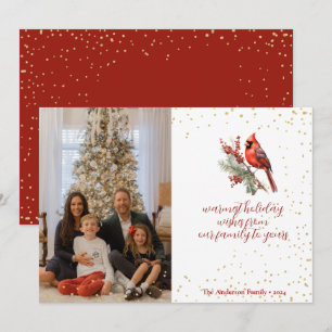 Cartes Pour Fêtes Annuelles Aquarelle rustique Hiver Cardinal Holly Branche
