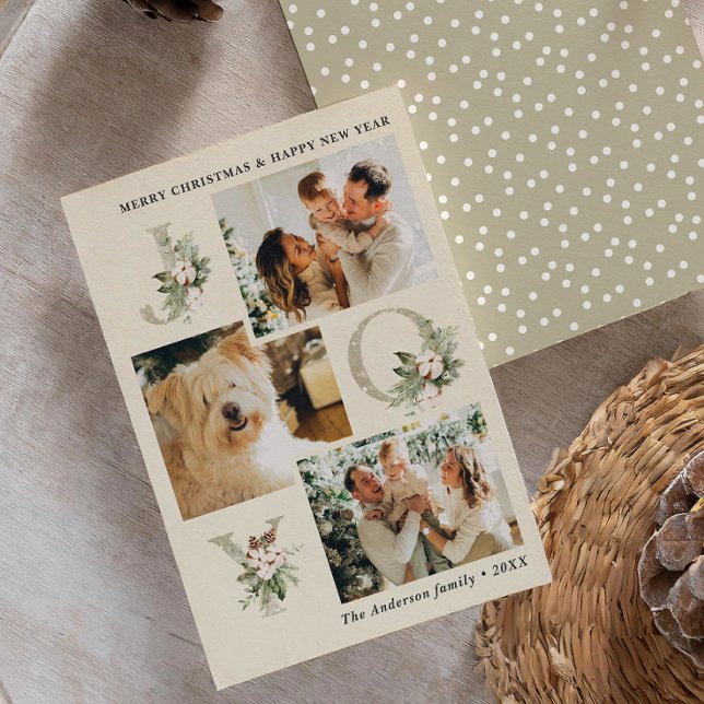 Cartes Pour Fêtes Annuelles Aquarelle rustique Joy 3 photos Noël (Créateur téléchargé)