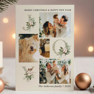 Cartes Pour Fêtes Annuelles Aquarelle rustique Joy 3 photos Noël