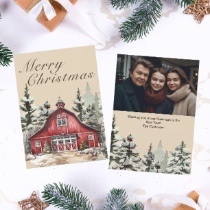 Cartes Pour Fêtes Annuelles Aquarelle rustique Pays Photo de Noël