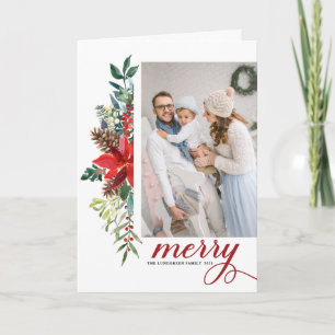 Cartes Pour Fêtes Annuelles Aquarelle rustique Poinsettia Joyeux Noël Photo