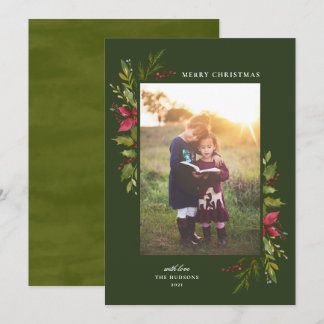 Cartes Pour Fêtes Annuelles Aquarelle rustique vert floral