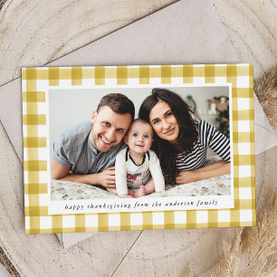 Cartes Pour Fêtes Annuelles Aquarelle rustique Yellow Plaid Photo Thanksgiving