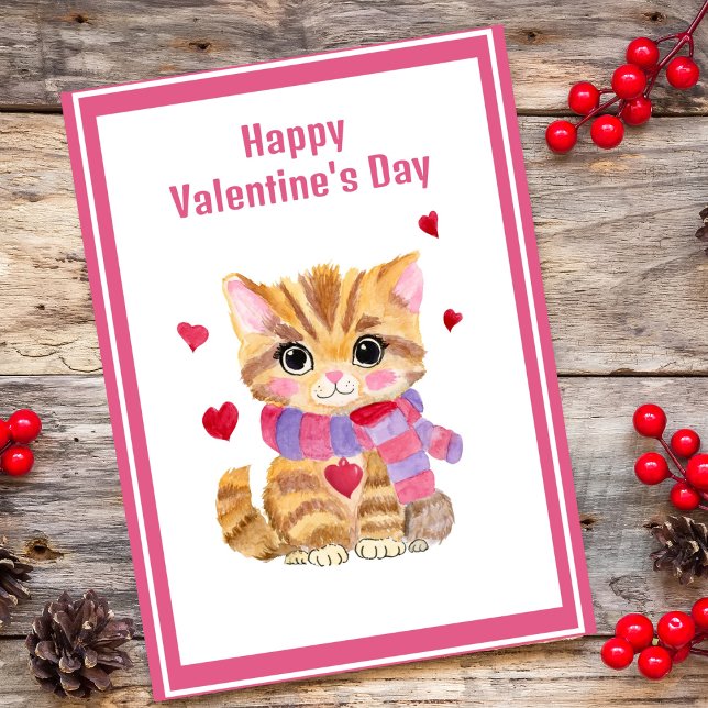 Cartes Pour Fêtes Annuelles Aquarelle Saint Valentin Kitty (Créateur téléchargé)