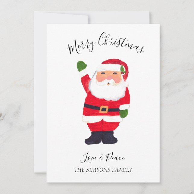 Cartes Pour Fêtes Annuelles Aquarelle Santa Claus Joyeux Noël brillant (Devant)