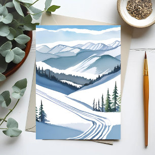 Cartes Pour Fêtes Annuelles Aquarelle Ski Mountain