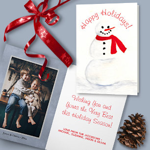 Cartes Pour Fêtes Annuelles Aquarelle Snowman mignonne Joyeux Vacances Photo