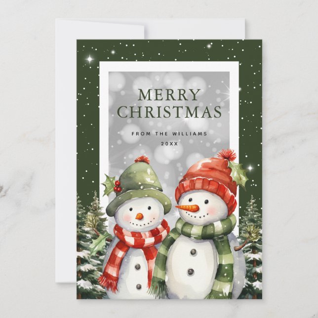 Cartes Pour Fêtes Annuelles Aquarelle Snowman neige Joyeux Noël (Devant)