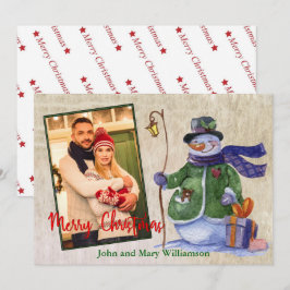 Cartes Pour Fêtes Annuelles Aquarelle Snowman Photo Noël