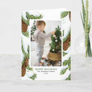 Cartes Pour Fêtes Annuelles Aquarelle Snowy Pinecones Happy Holidays Photo