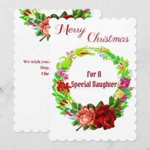 Cartes Pour Fêtes Annuelles Aquarelle spéciale fille Noël Wreath Holi
