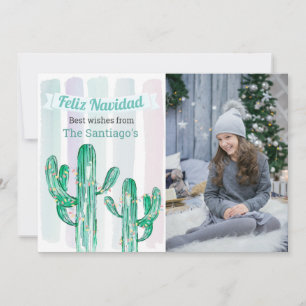 Cartes Pour Fêtes Annuelles Aquarelle Stripes Cactus Feliz Navidad Christmas