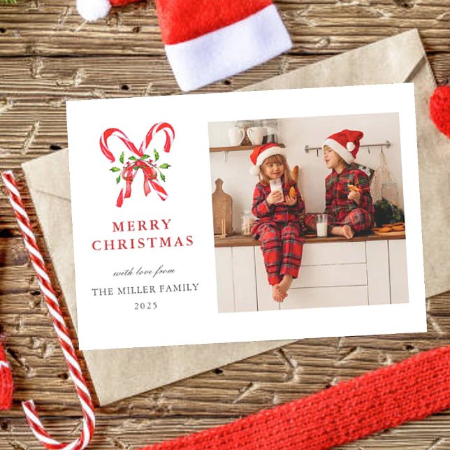 Cartes Pour Fêtes Annuelles Aquarelle Sucre de canne Joyeux Noël photo (Créateur téléchargé)
