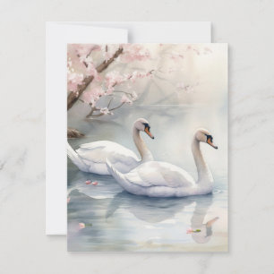 Cartes Pour Fêtes Annuelles Aquarelle Swan Couple