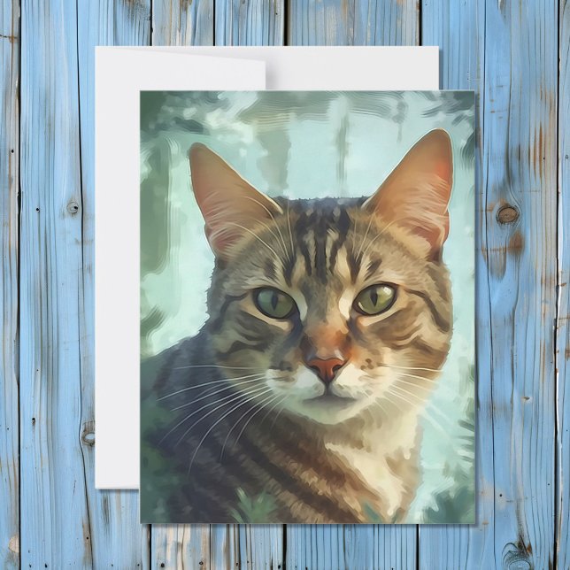 Cartes Pour Fêtes Annuelles Aquarelle Tabby Portrait de chat (Créateur téléchargé)