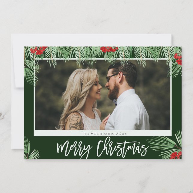 Cartes Pour Fêtes Annuelles Aquarelle tendance Script Joyeux Noël Photo (Devant)
