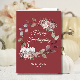 Cartes Pour Fêtes Annuelles Aquarelle Thanksgiving Bourgogne Roses pliés