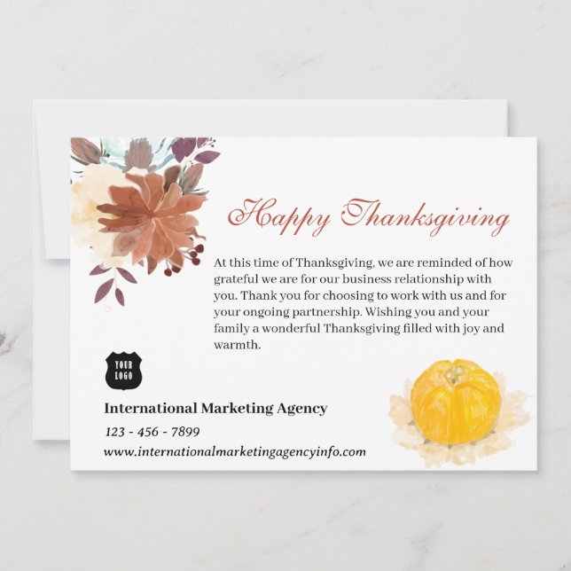 Cartes Pour Fêtes Annuelles Aquarelle Thanksgiving Pour Client Professionnel (Devant)