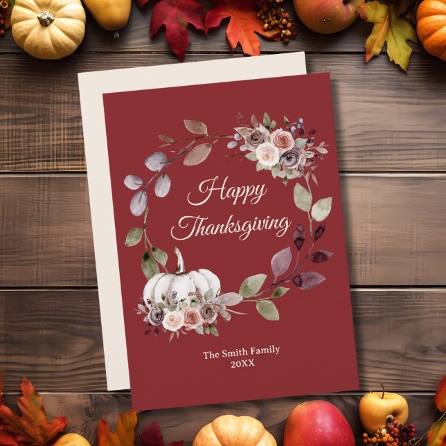 Cartes Pour Fêtes Annuelles Aquarelle Thanksgiving Roses Bourgogne (Créateur téléchargé)