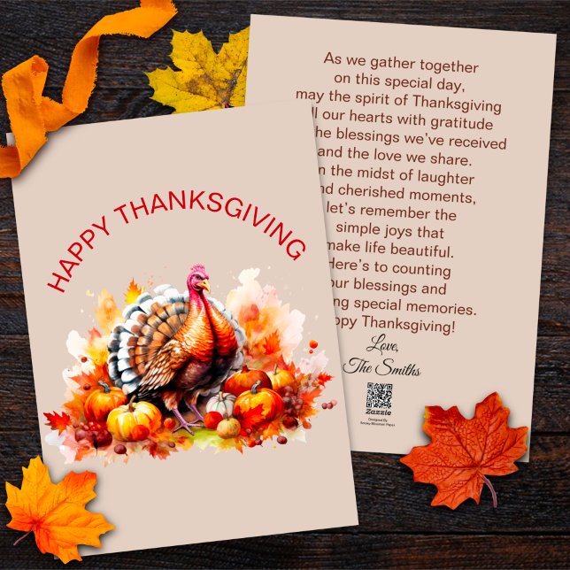 Cartes Pour Fêtes Annuelles Aquarelle Thanksgiving Turquie et Citrouilles (Créateur téléchargé)