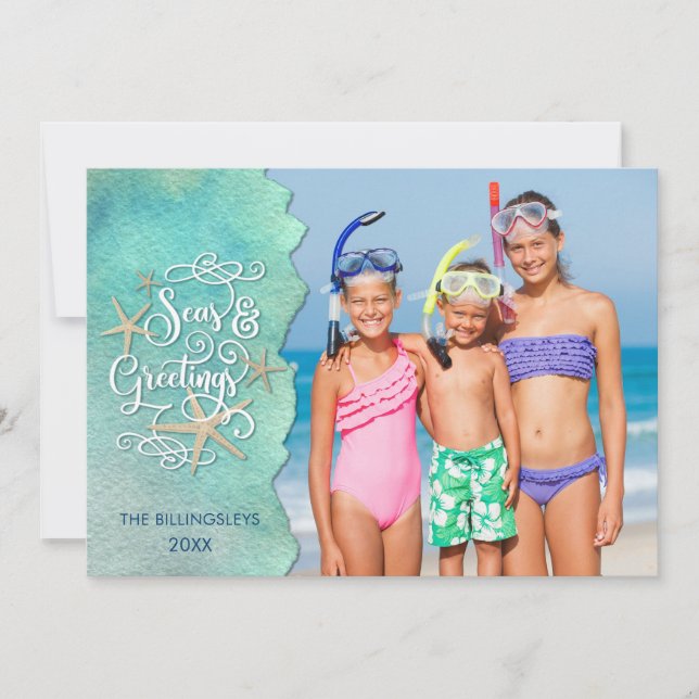 Cartes Pour Fêtes Annuelles Aquarelle tropicale "Bonnes Fêtes" Océan (Devant)