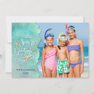 Cartes Pour Fêtes Annuelles Aquarelle tropicale "Bonnes Fêtes" Océan