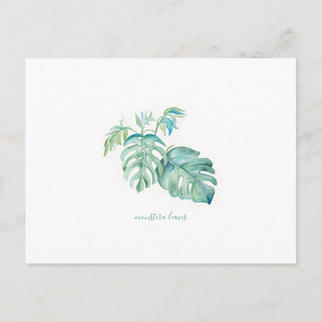 Cartes Pour Fêtes Annuelles Aquarelle tropicale Feuilles de Monstera (Devant)