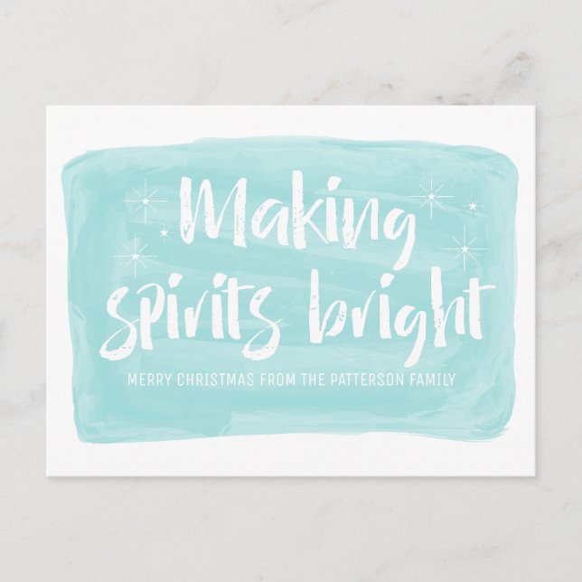 Cartes Pour Fêtes Annuelles Aquarelle Turquoise Rendre les esprits brillants V (Devant)
