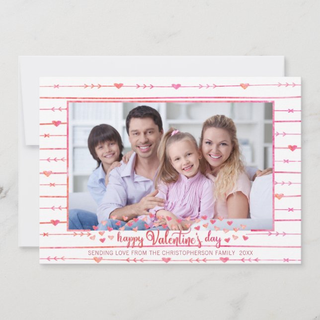 Cartes Pour Fêtes Annuelles Aquarelle Valentine Coeurs et flèches Photo (Devant)