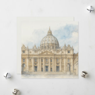 Cartes Pour Fêtes Annuelles Aquarelle Vatican | Basilique Saint-Pierre Italie
