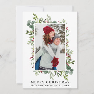 Cartes Pour Fêtes Annuelles Aquarelle Verdure Baies Couple Noël