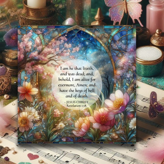 Cartes Pour Fêtes Annuelles Aquarelle Verre Tissé Bible Verset Pâques (Créateur téléchargé)