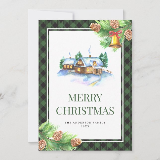 Cartes Pour Fêtes Annuelles Aquarelle Vert Plat Noël (Devant)