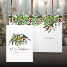 Aquarelle verte Baies rouges Noël