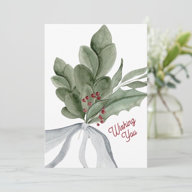 Cartes Pour Fêtes Annuelles Aquarelle verte Noël personnalisé (Debout devant)