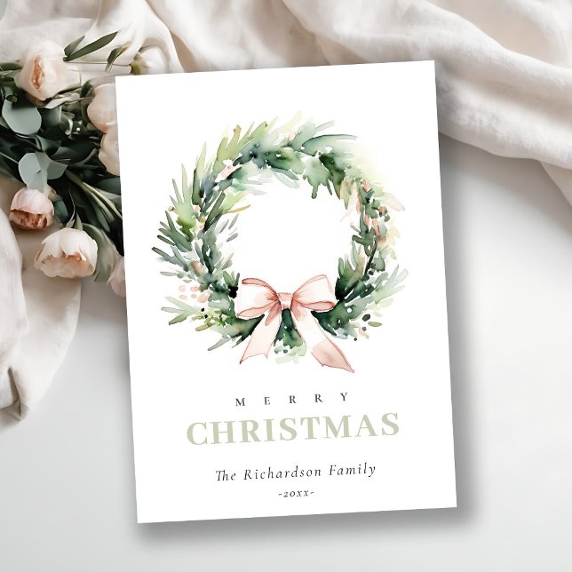 Cartes Pour Fêtes Annuelles Aquarelle verte souple de Noël (Créateur téléchargé)