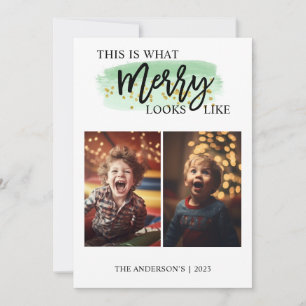 Cartes Pour Fêtes Annuelles Aquarelle verte très joyeuse amusante Deux photos
