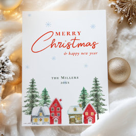 Cartes Pour Fêtes Annuelles Aquarelle vintage Noël rouge