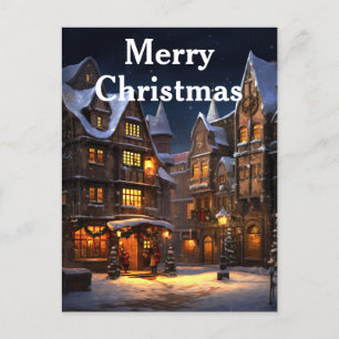 Cartes Pour Fêtes Annuelles Aquarelle Vintage Noël Village d'hiver scène
