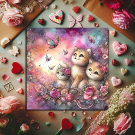 Cartes Pour Fêtes Annuelles Aquarelle violet rose blanc chatons Valentine