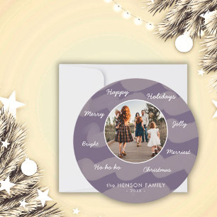 Cartes Pour Fêtes Annuelles Aquarelle violette voeux de Noël Photo de famille