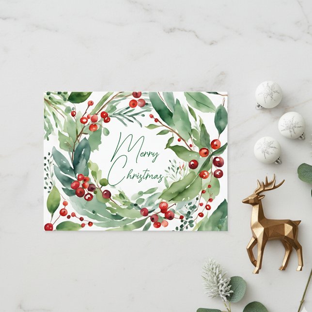 Cartes Pour Fêtes Annuelles Aquarelle vive Holly Berry Wreath Noël (Créateur téléchargé)