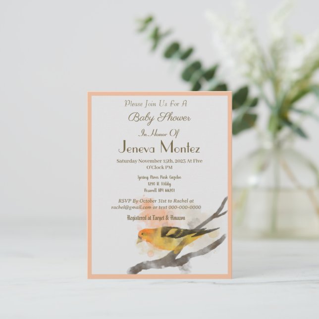Cartes Pour Fêtes Annuelles Aquarelle Western Tanager Branche des oiseaux jaun (Debout devant)